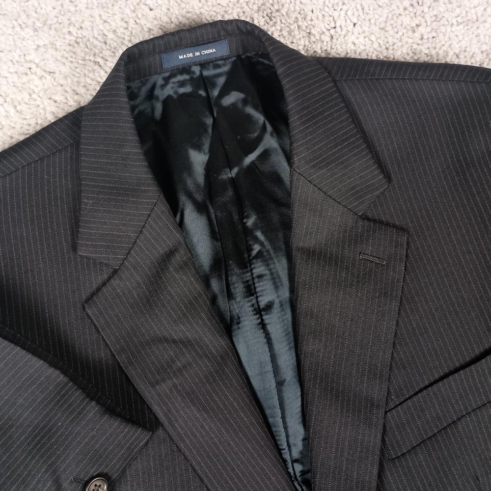 Ralph Lauren 42S Mens Black With Red and White Pinstripes 100% Wool Blazer